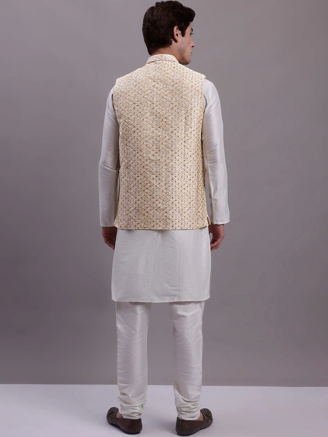 Graceful Cream Nehru Jacket Kurta Pajama Set - Mens Kurta Pajama