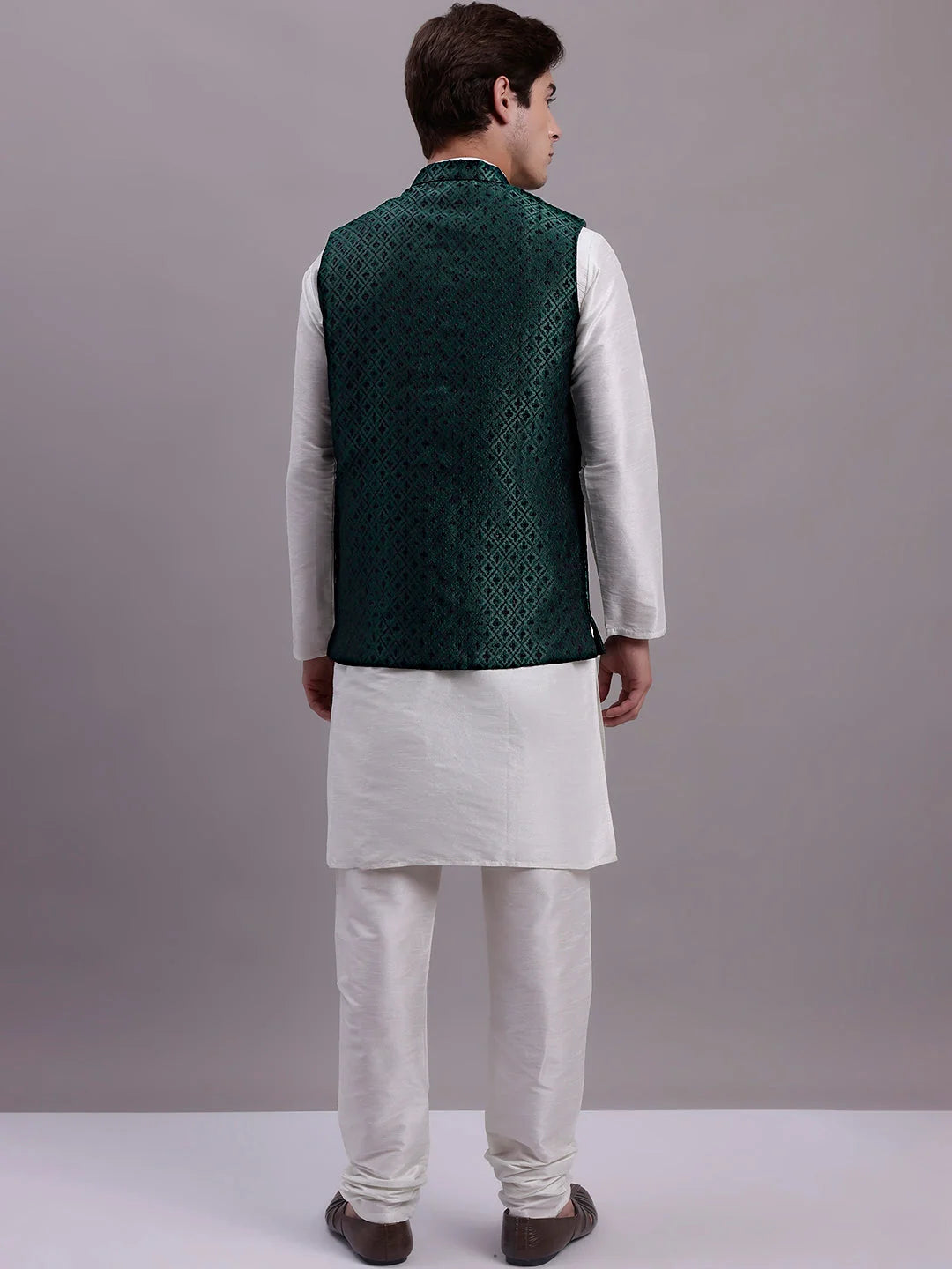 Trendy Olive Green Nehru Jacket Kurta Pajama Set for Men - Indian Wear