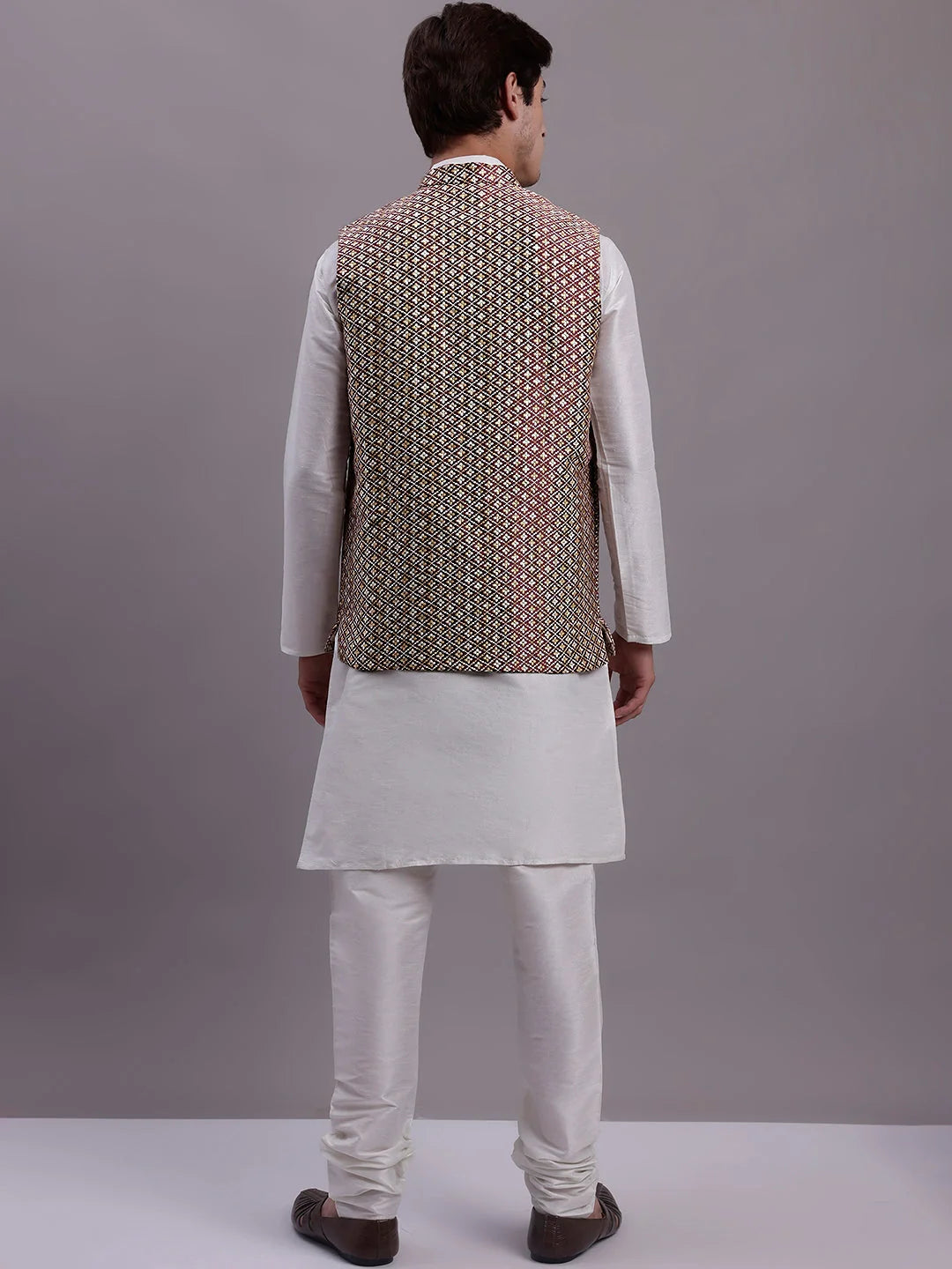 Peach Nehru Jacket Kurta Pajama Set - Mens Kurta Pajama Cotton