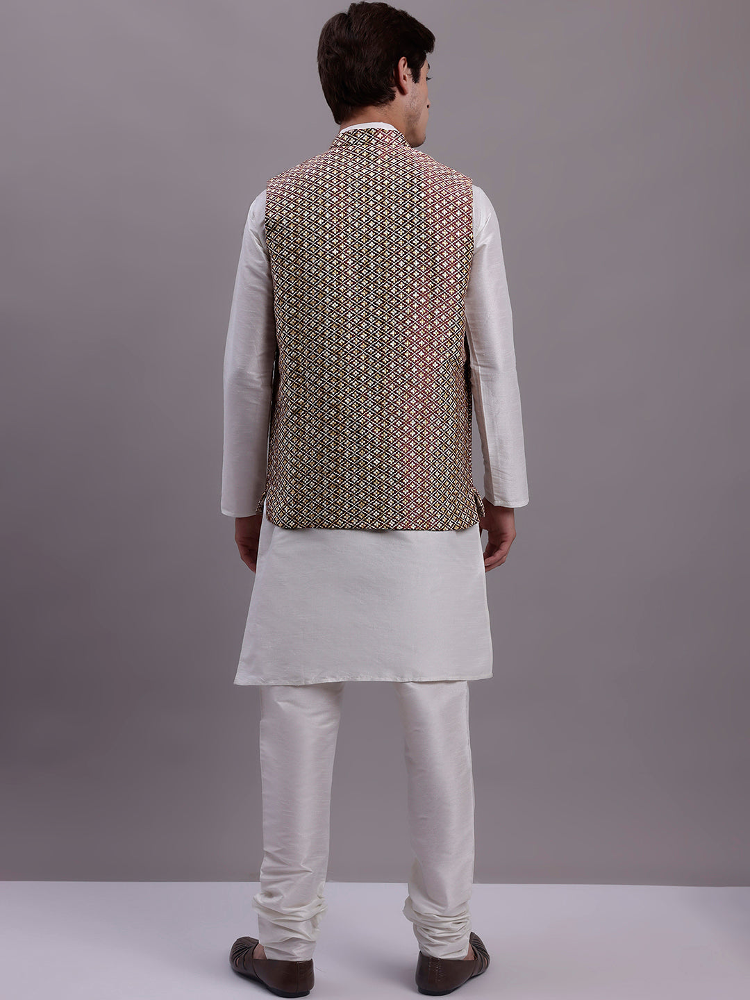 Peach Nehru Jacket Kurta Pajama Set - Mens Kurta Pajama Cotton