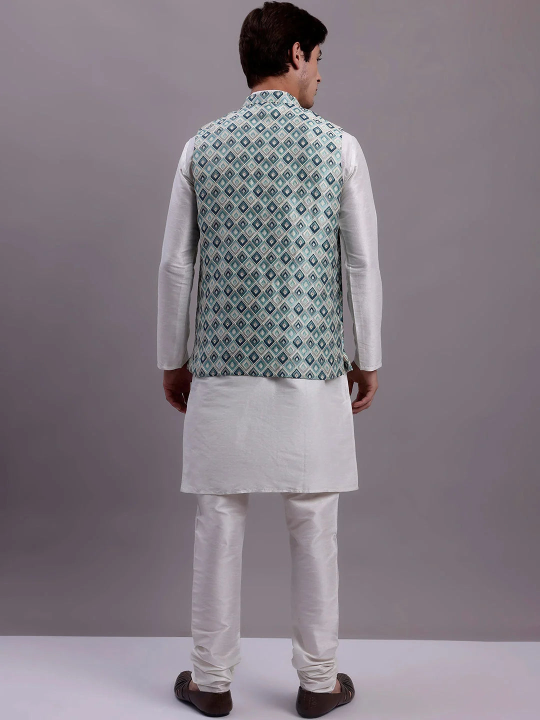 Turquoise Nehru Jacket Kurta Pajama Set - Mens Kurta Pajama