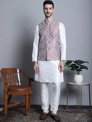 Men's Woven Design Comfy Nehru Jacket With Kurta Pyjama Set