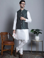 Men's Printed Nehru Jacket With Kurta Styled Pyjama Set