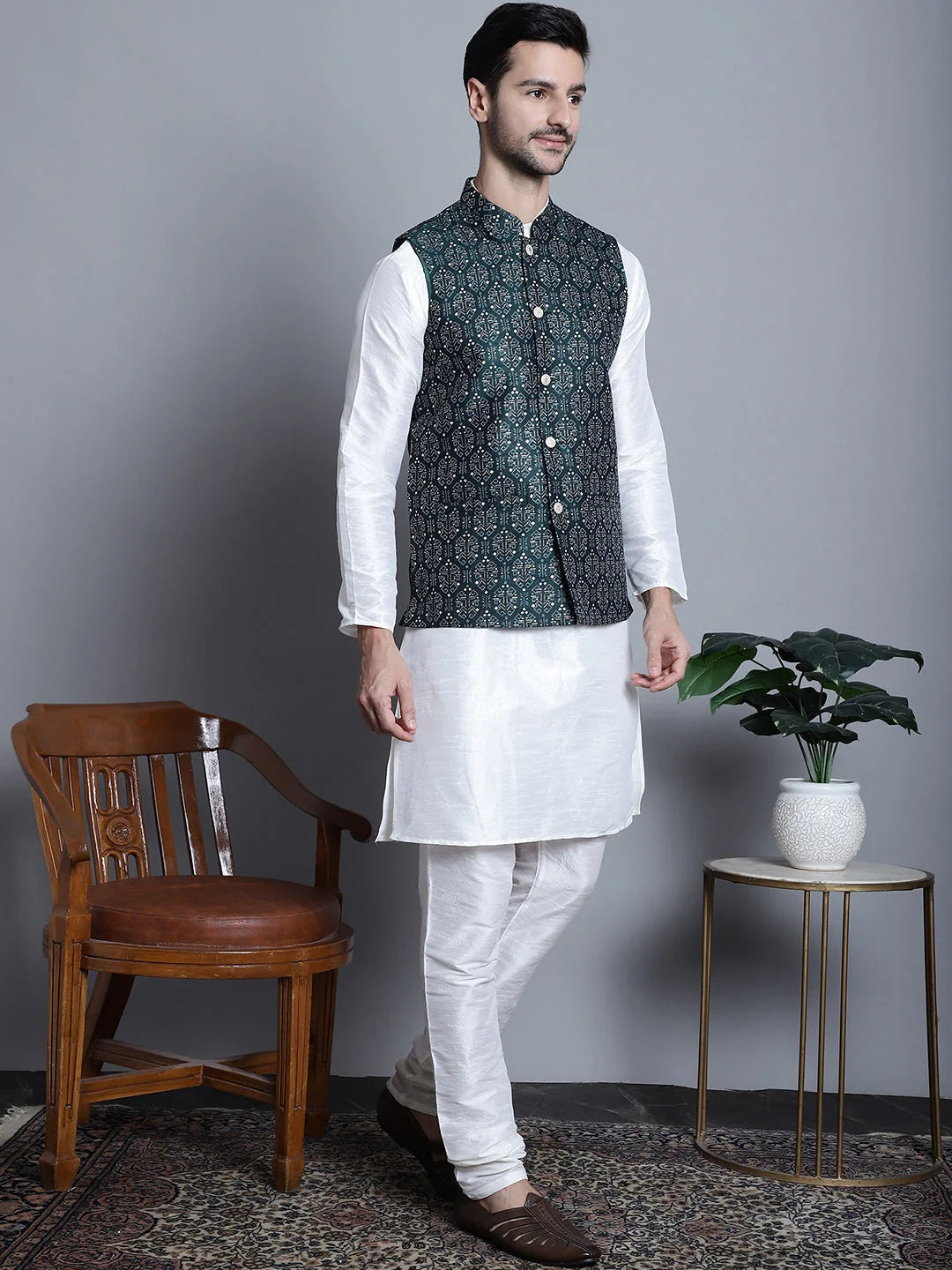 Men's Printed Nehru Jacket & Kurta Pajama Set | Ethnic Wear
