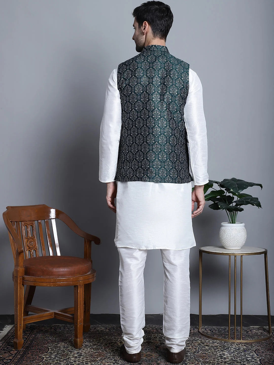 Men's Printed Nehru Jacket & Kurta Pajama Set | Ethnic Wear