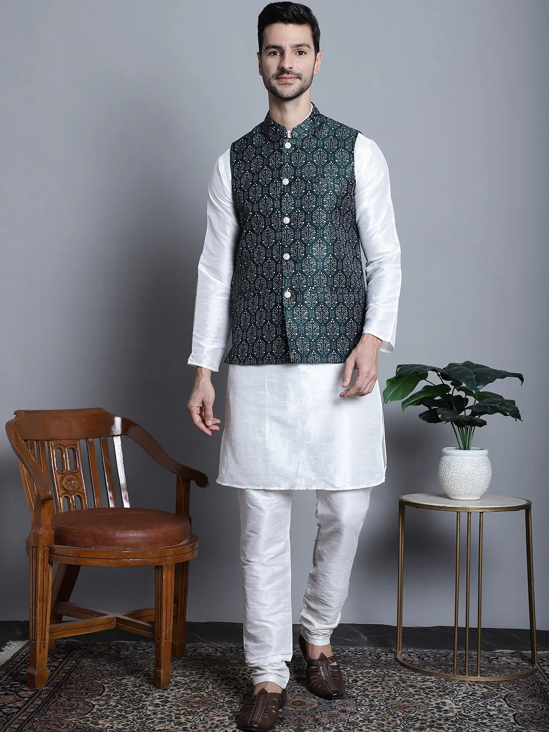 Men's Printed Nehru Jacket & Kurta Pajama Set | Ethnic Wear