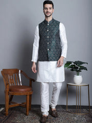 Men's Printed Nehru Jacket With Kurta Styled Pyjama Set