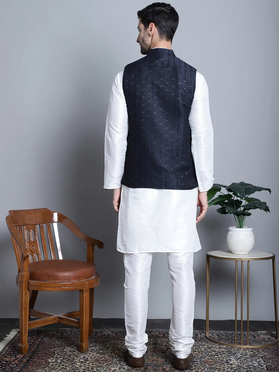 Men's Woven Design Kurta Pajama Set | Nehru Jacket - Cotton