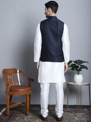 Men's Woven Design Nehru Jacket With Kurta Pyjama Set-JOKPWC 636W