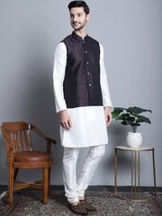 Men's Woven Design Nehru Jacket With Kurta Styled Pyjama Set