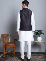 Men's Woven Design Nehru Jacket With Kurta Styled Pyjama Set