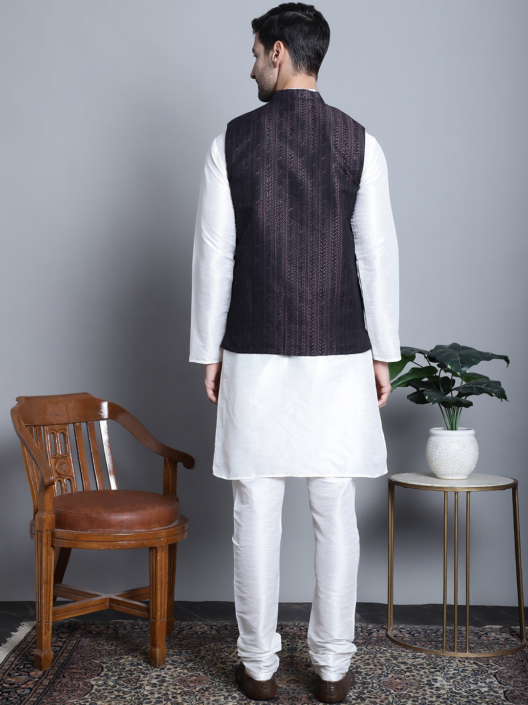 Men's Woven Design Cotton Kurta Pajama Set | Nehru Jacket