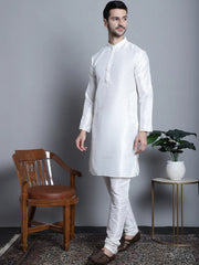 Men's Woven Design Nehru Jacket With Kurta Styled Pyjama Set