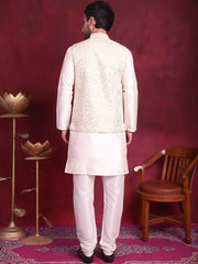 Woven Design Nehru Jacket With Kurta Pyjama Set ( JOKPWC 636W 4087 Cream )