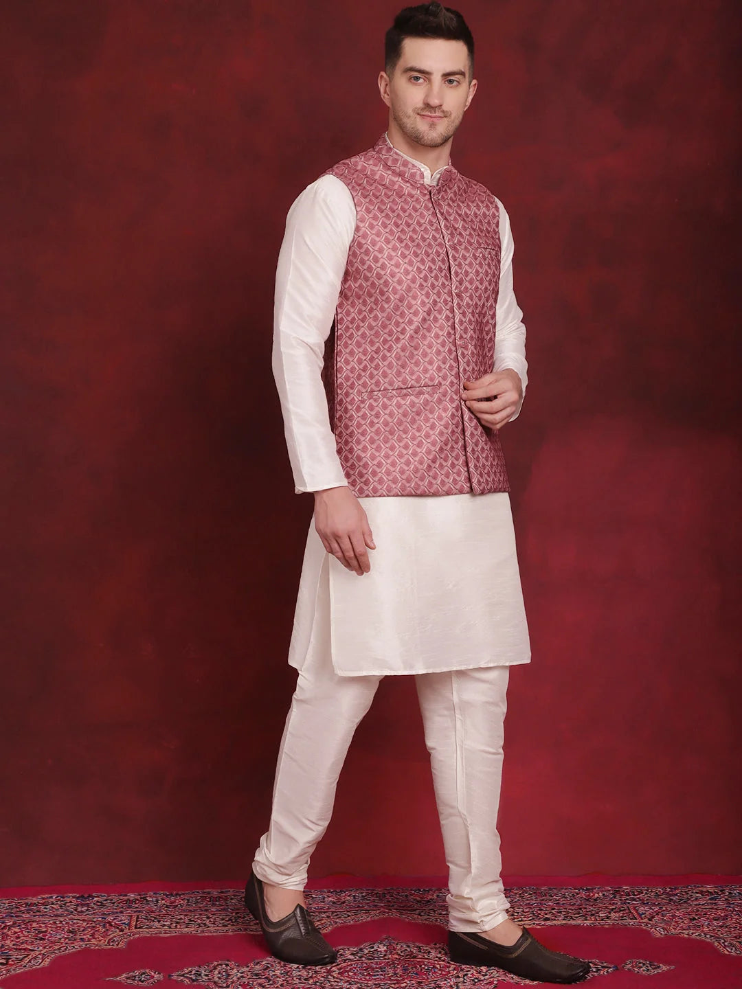 Trending Coral Nehru Jacket Kurta Pajama Set | Mens Kurta Pajama