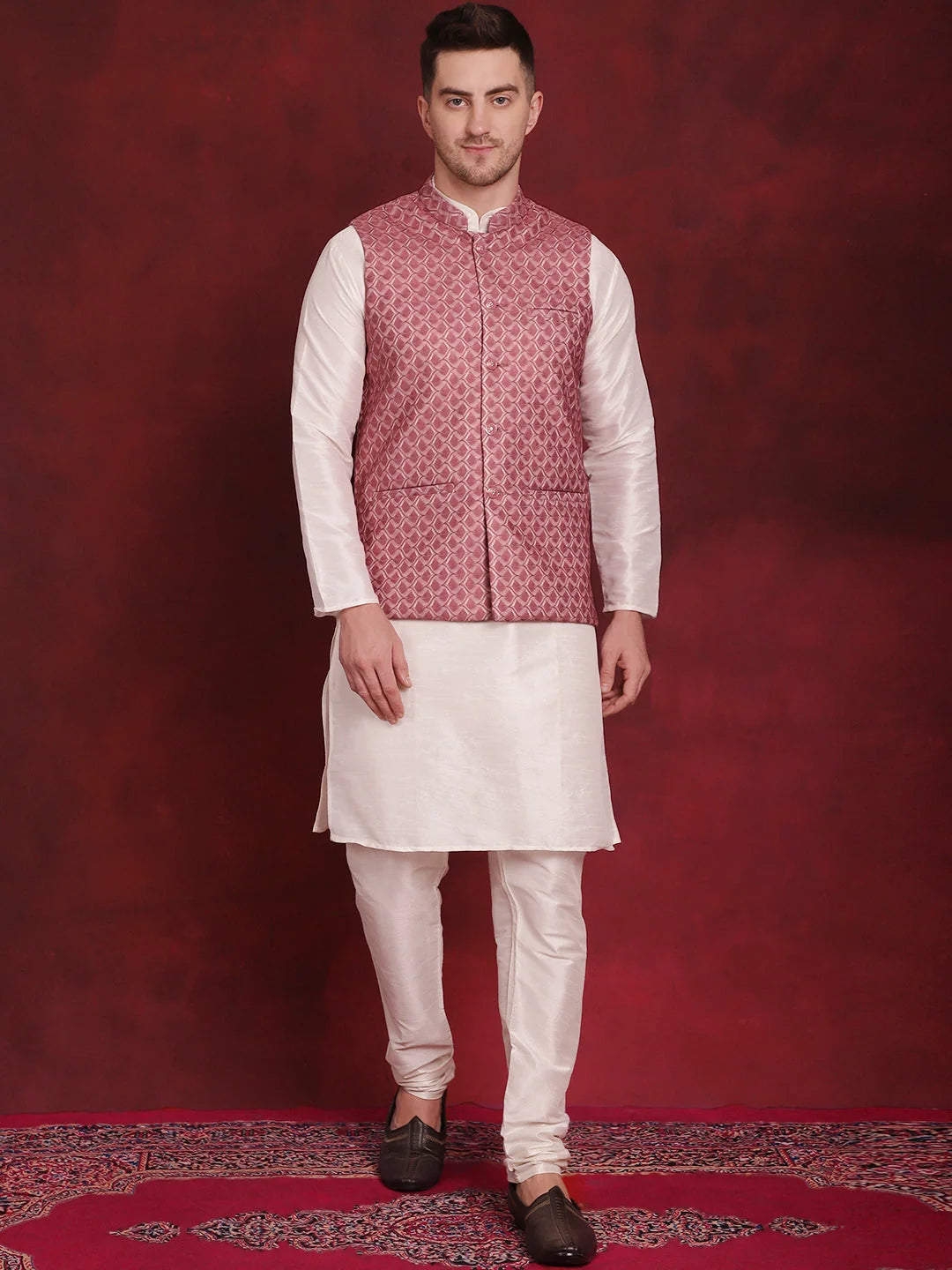 Trending Coral Nehru Jacket Kurta Pajama Set | Mens Kurta Pajama