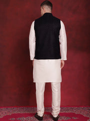 Navy Blue Woven Design Nehru Jacket With Kurta Pyjama Set ( JOKPWC 636W 4091Navy )