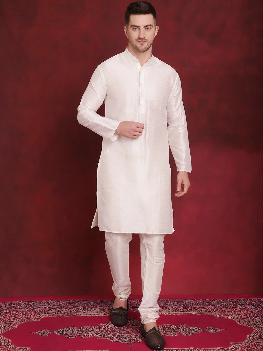 Blue Woven Nehru Jacket Mens Kurta Pajama Set - Cotton