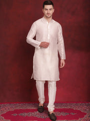 White Woven Design Nehru Jacket With Kurta Pyjama Set ( JOKPWC 636W 4091White )