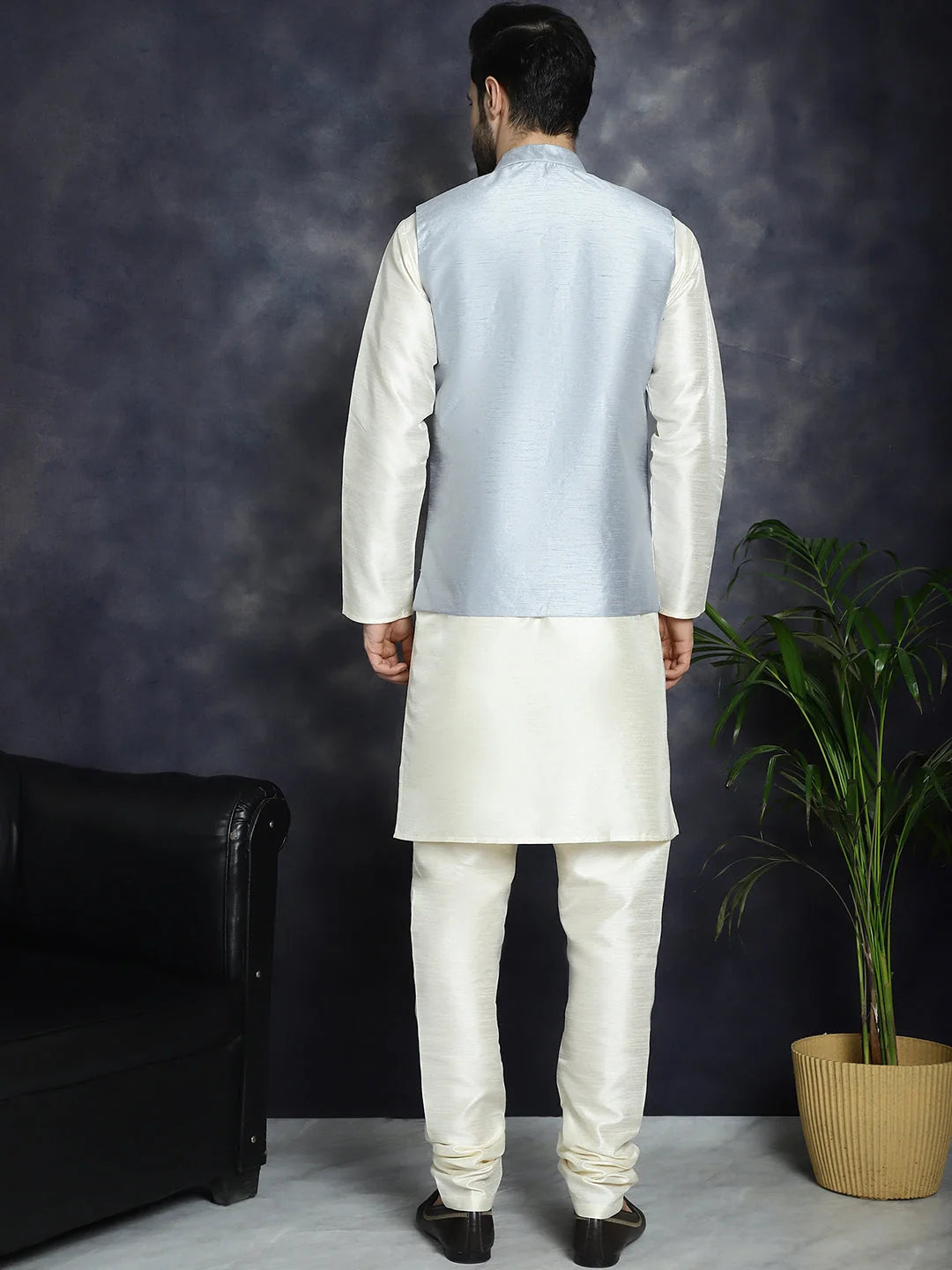 Grey Kurta Pajama Set - Sequin Nehru Jacket | Ethnic Menswear