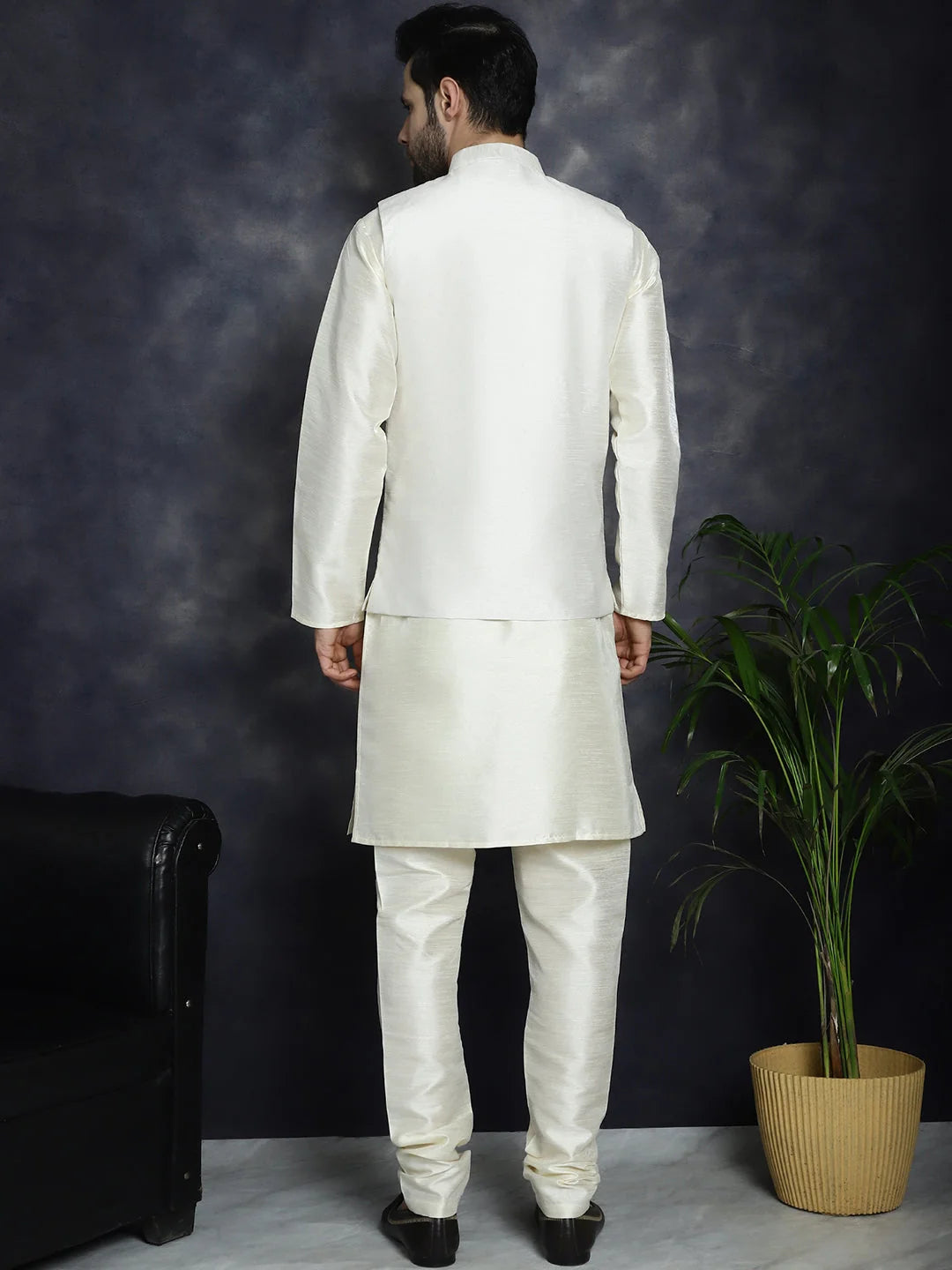 White Kurta Pajama Set - Sequined Nehru Jacket | Mens Fashion