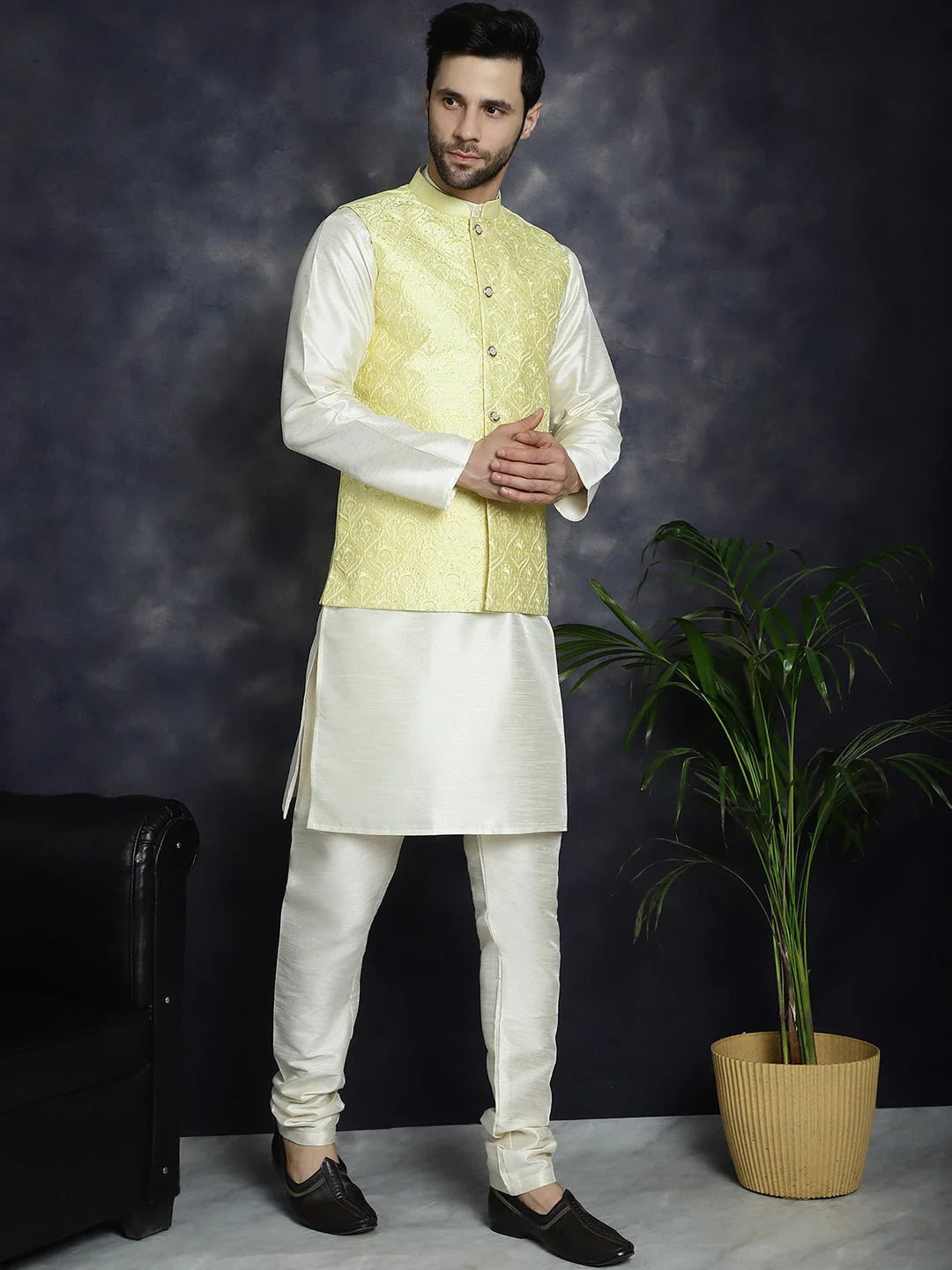 Mens Kurta Pajama Set - Embroidered Nehru Jacket | Ethnic Style