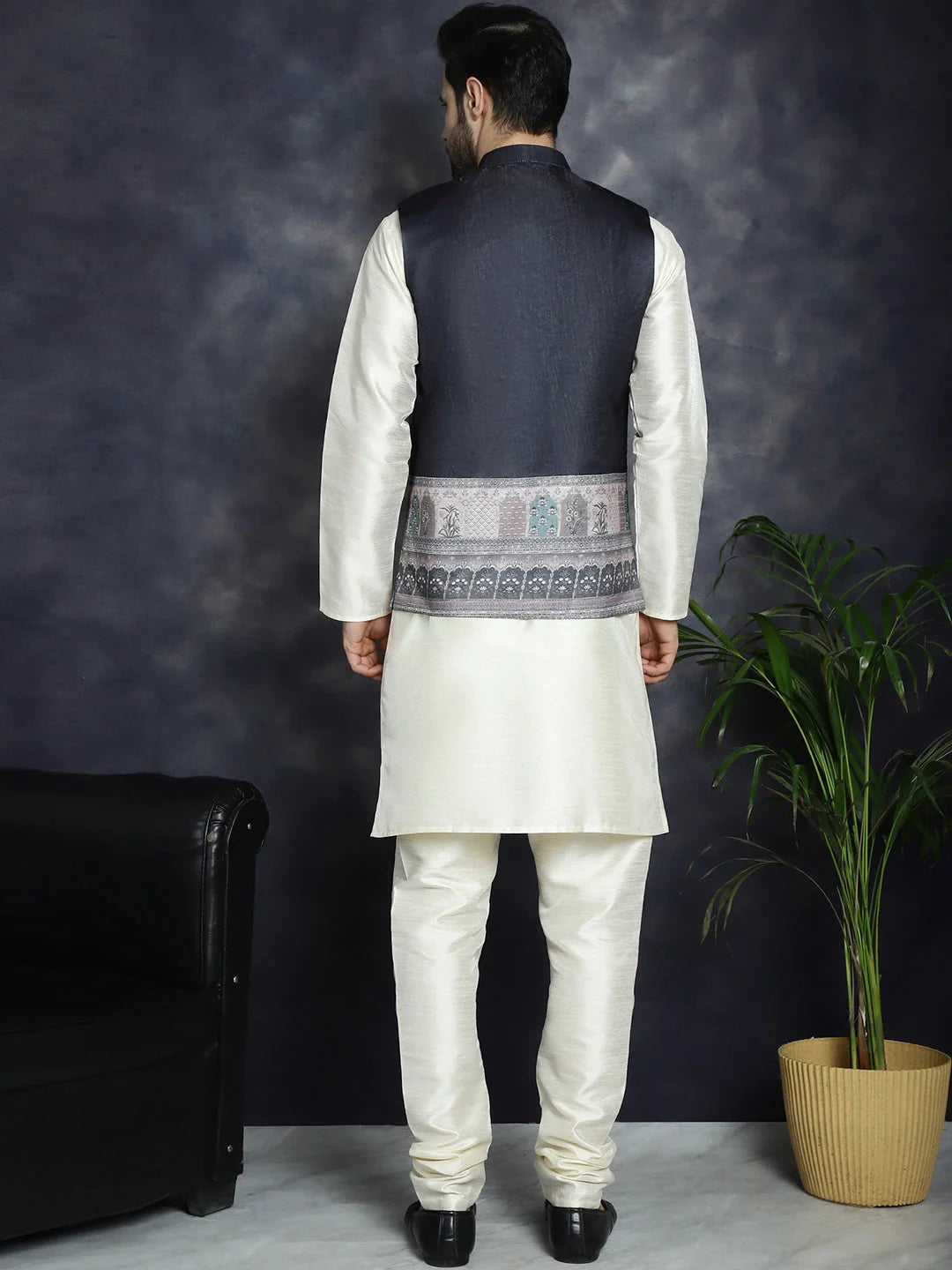Mens Kurta Pajama Set - Printed Nehru Jacket | Ethnic Wear