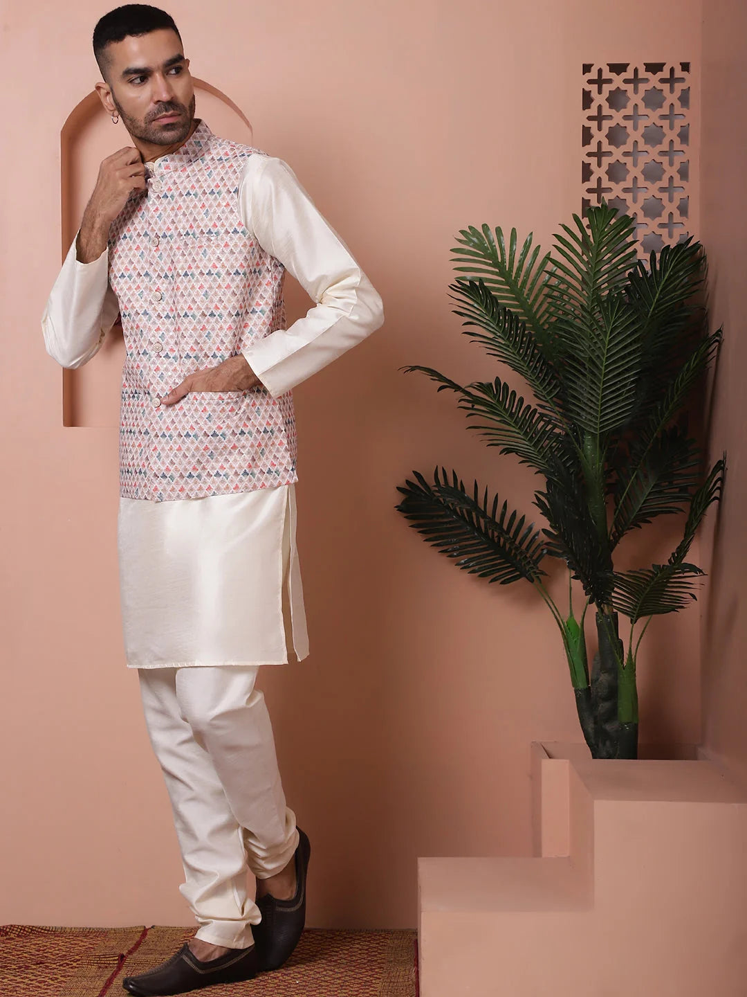 Sequined Nehru Jacket Kurta Pajama Set | Mens Kurta Pajama