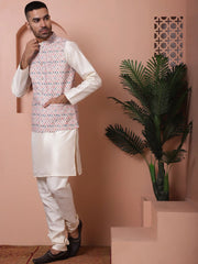 Sequins and Printed Nehru Jacket With Solid Kurta Pyjama-JOKPWC-636WQ