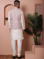 Sequins and Printed Nehru Jacket With Solid Kurta Pyjama-JOKPWC-636WQ