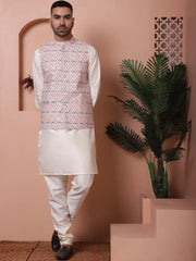 Sequins and Printed Nehru Jacket With Solid Kurta Pyjama-JOKPWC-636WQ