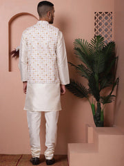 Sequins and Printed Nehru Jacket With Solid Kurta Pyjama-JOKPWC-636WH