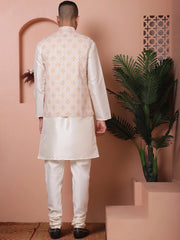 Sequins and Printed Nehru Jacket With Solid Kurta Pyjama-JOKPWC-636W