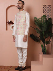 Sequins and Printed Nehru Jacket With Solid Kurta Pyjama-JOKPWC-636WS