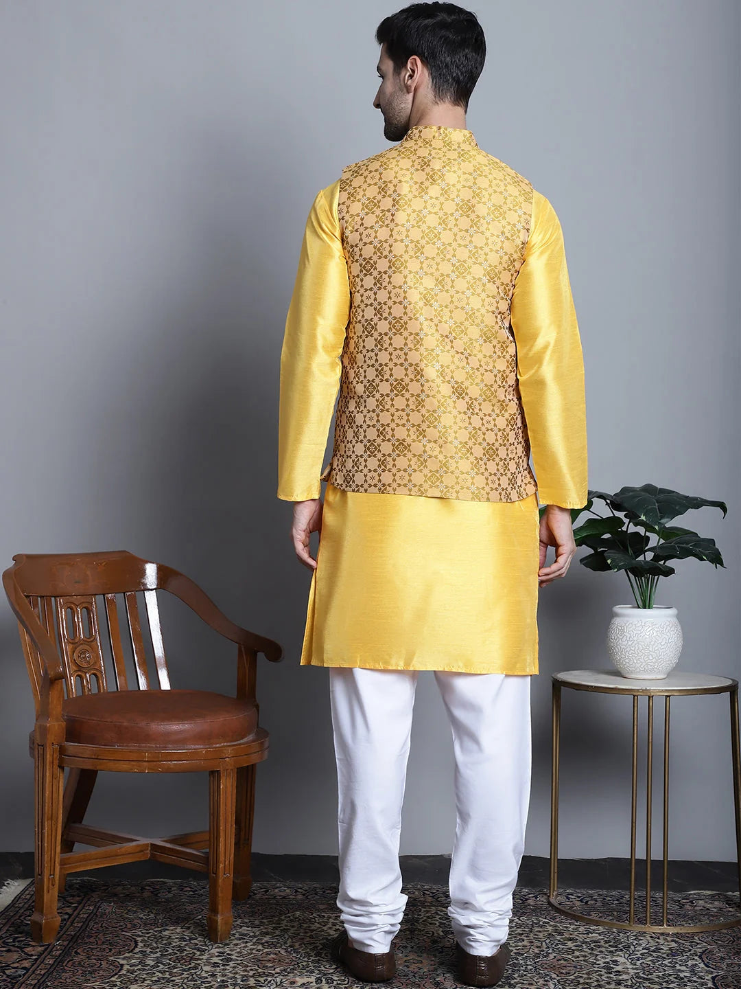 Men's Woven Nehru Jacket & Kurta Pajama Set | Ethnic Fashion
