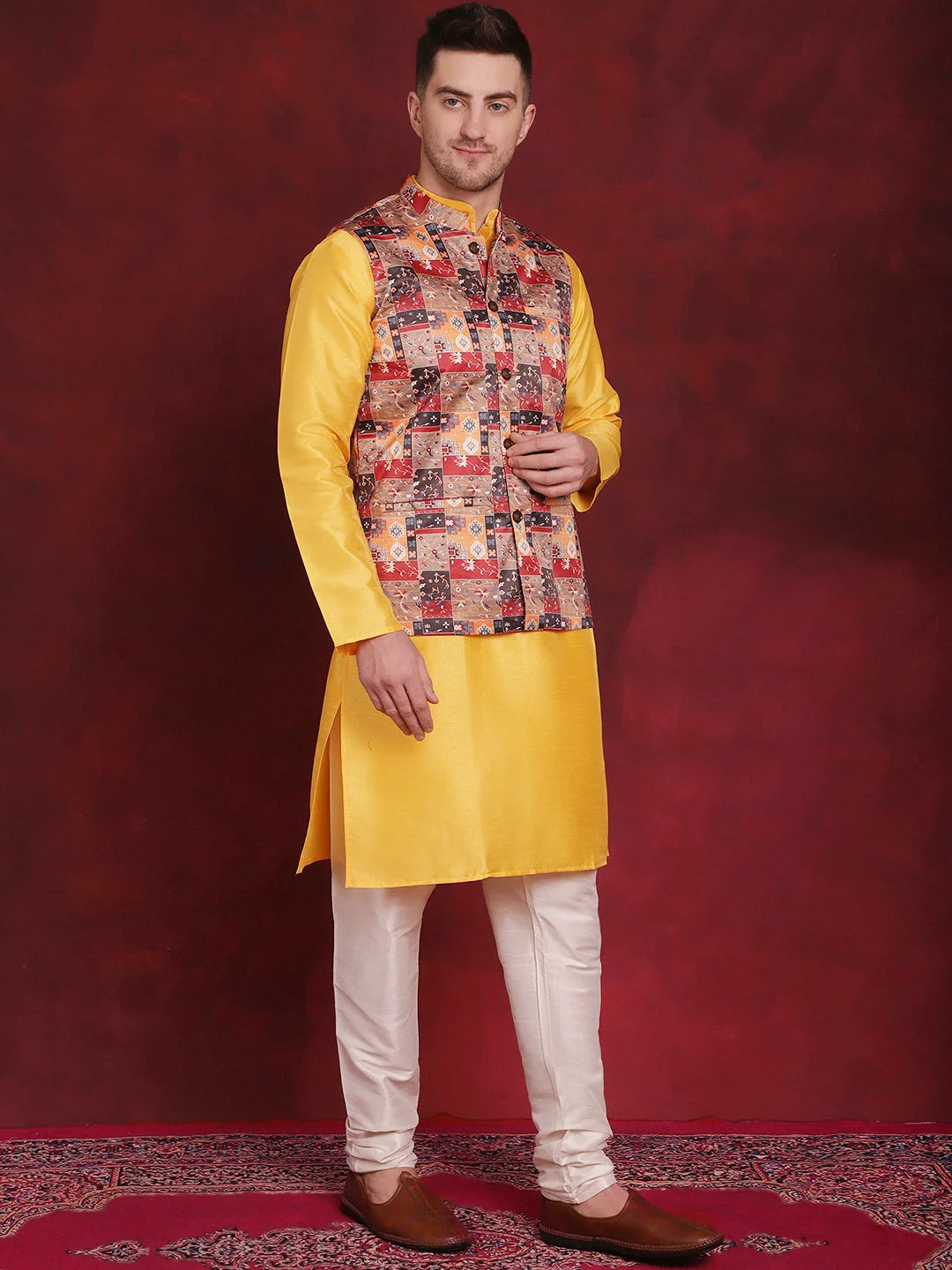 Shop Multi Printed Nehru Jacket with Kurta Pajama Set | Ethnic Wear