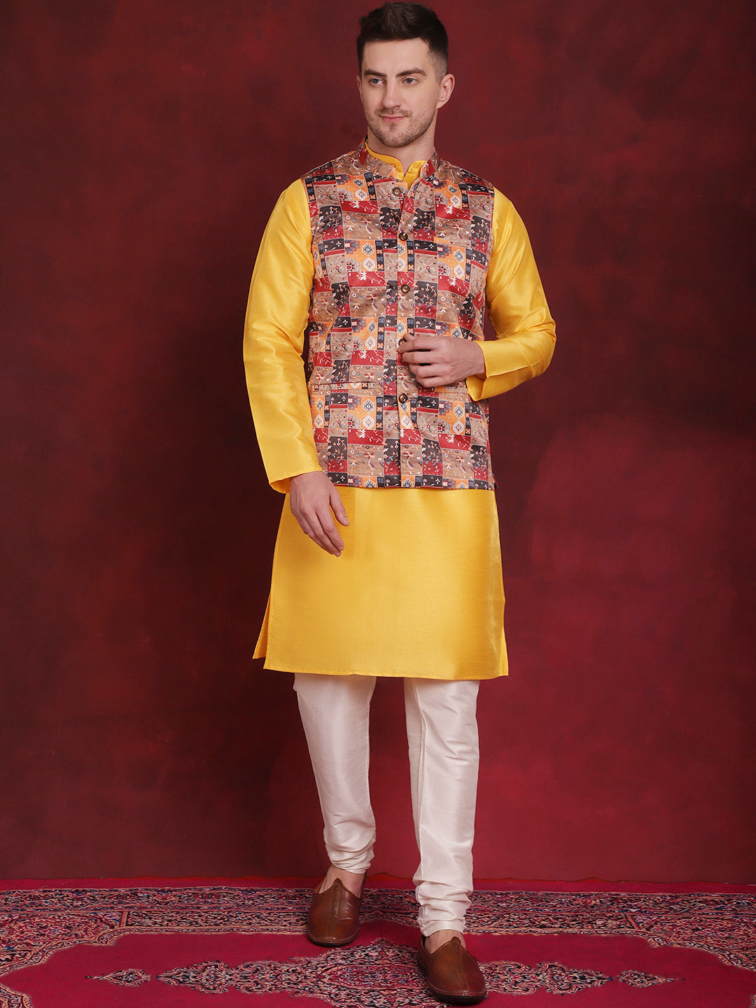 Shop Multi Printed Nehru Jacket with Kurta Pajama Set | Ethnic Wear