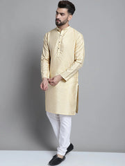 Men's Beige Embroidered Kurta Pyjama With Woven Design Nehru Jacket-JOKPWC