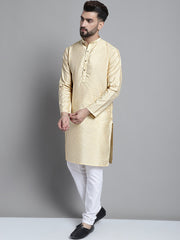 Men's Beige Embroidered Kurta Pyjama With Woven Design Nehru Jacket-JOKPWC