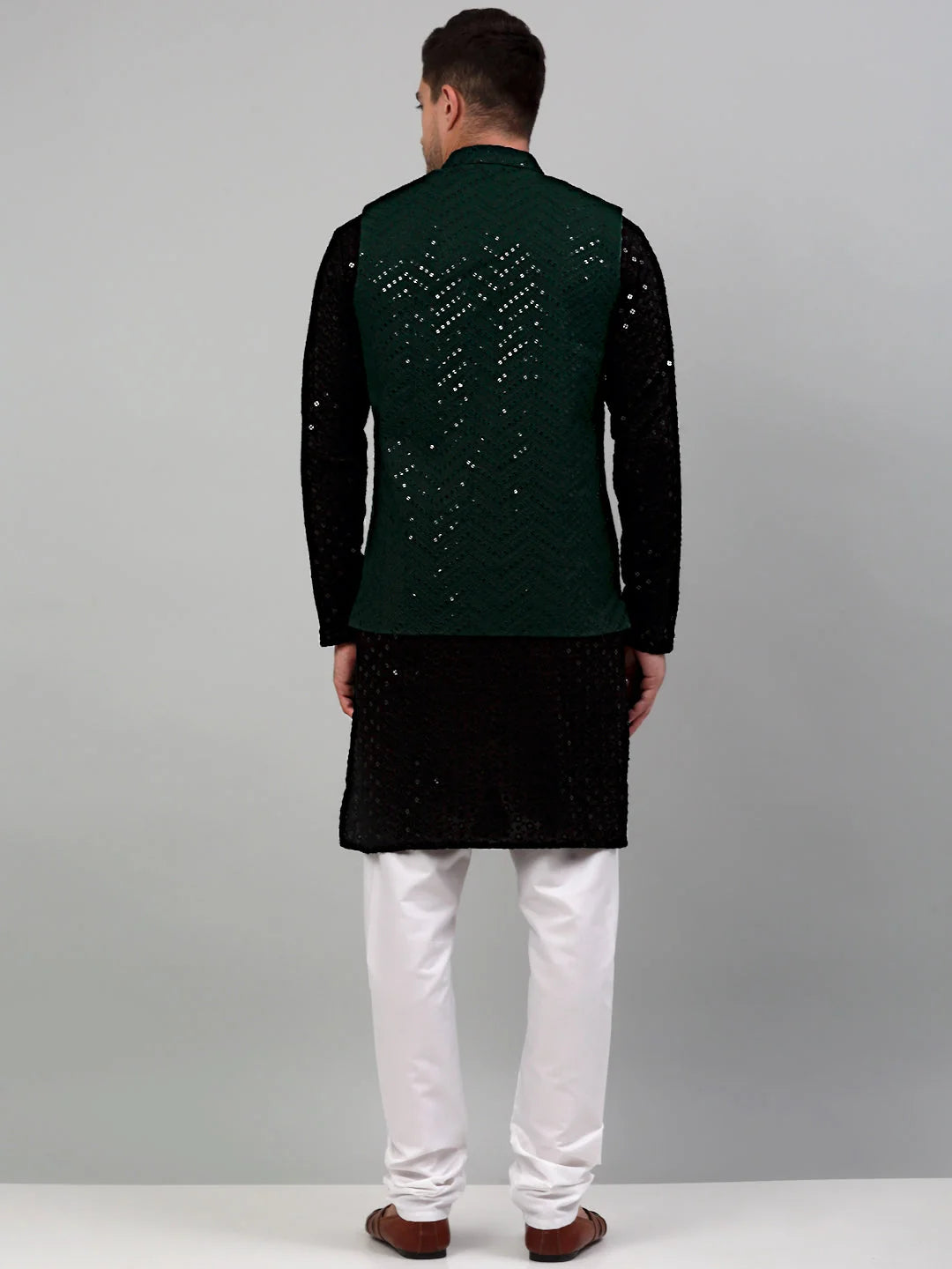 Embroidered Nehru Jacket with Kurta Pyjama | Pathani Suit