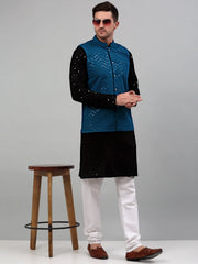 Sequin and Embroidered Nehru Jacket With Kurta Solid Pyjama