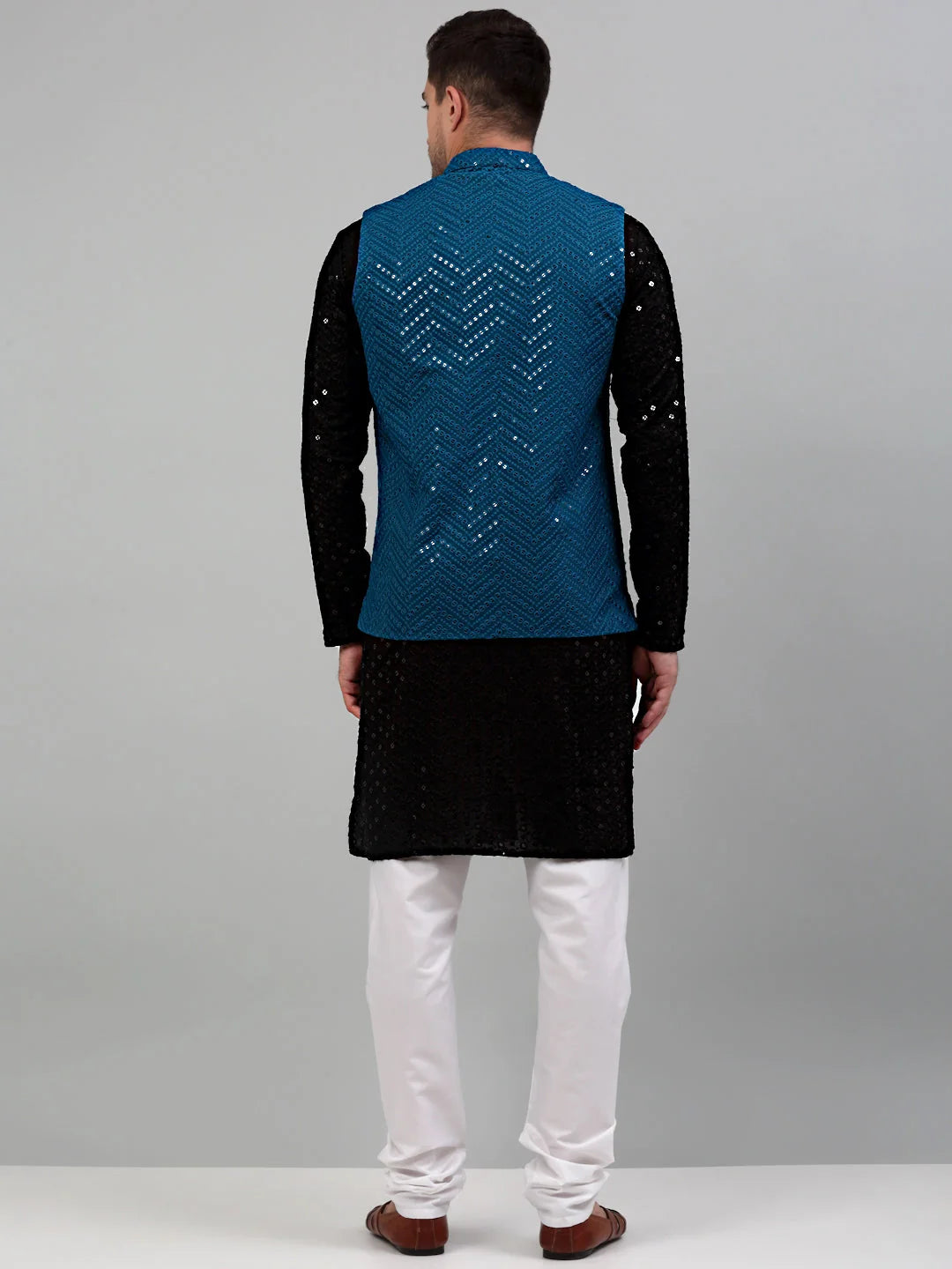 Sequin Nehru Jacket with Solid Kurta Pajama | Kurta Pajama