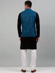 Sequin and Embroidered Nehru Jacket With Kurta Solid Pyjama