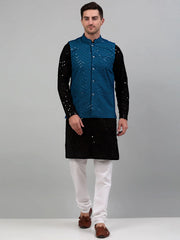 Sequin and Embroidered Nehru Jacket With Kurta Solid Pyjama