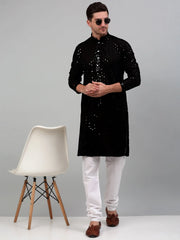 Sequin and Embroidered Nehru Jacket With Kurta Solid Pyjama