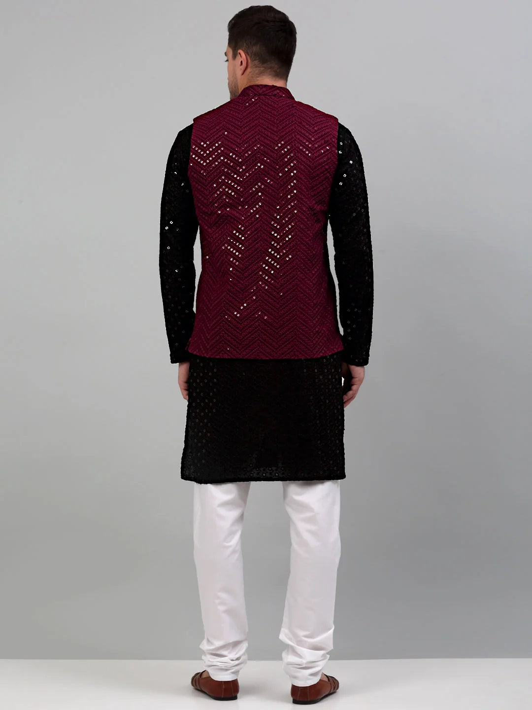 Sequin Nehru Jacket with Kurta Pajama | Mens Kurta Pajama Set
