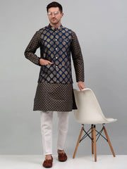 Men's Printed Nehru Solid With Kurta Pyjama Set
