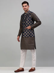 Men's Printed Nehru Solid With Kurta Pyjama Set
