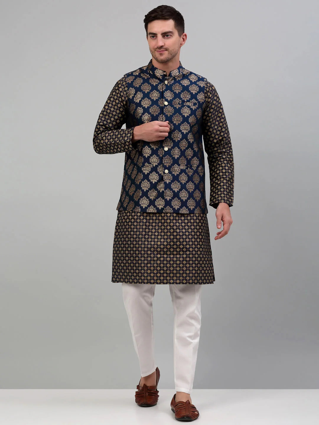 Printed Nehru Solid Kurta Pyjama Set | Men's Ethnic Wear