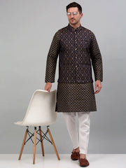 Men's Woven Design Nehru with Printed Kurta Pyjama Set